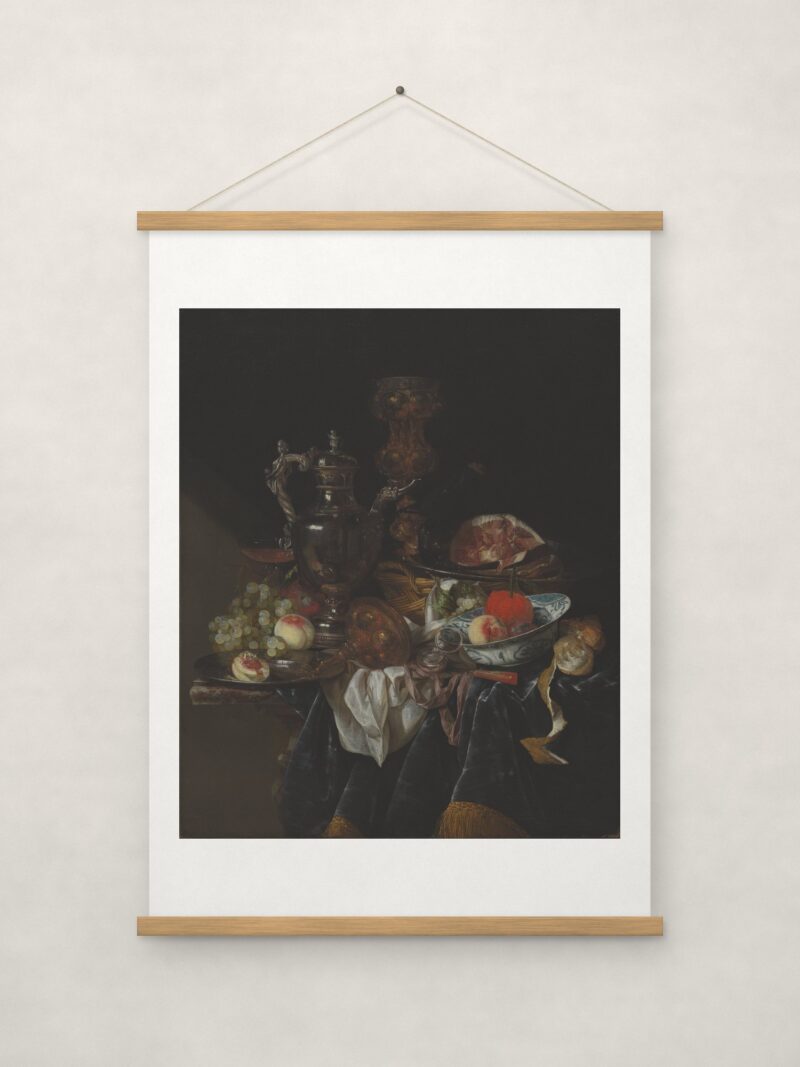 Silver Wine Jug, Ham, and Fruit