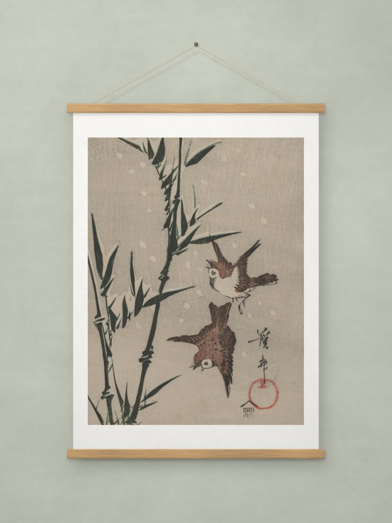 Sparrows, Bamboo and Falling Snow