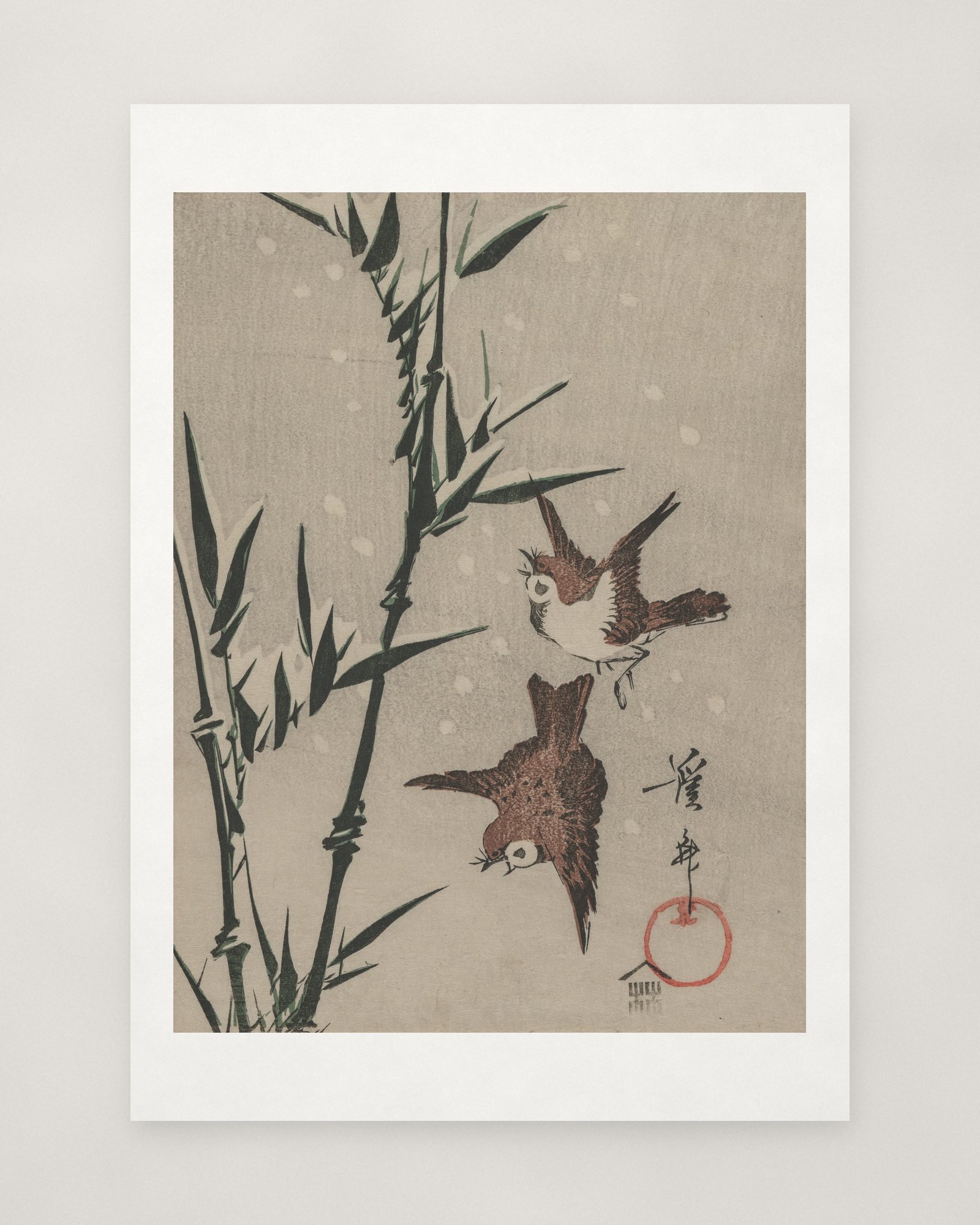 Sparrows, Bamboo and Falling Snow — 2