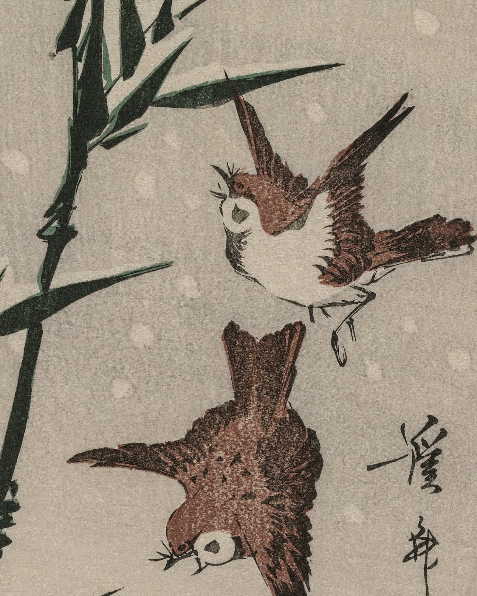 Sparrows, Bamboo and Falling Snow — 3