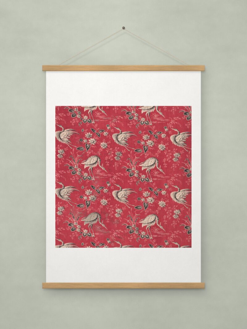 Roller-Printed Cotton with Heron and Flower Design