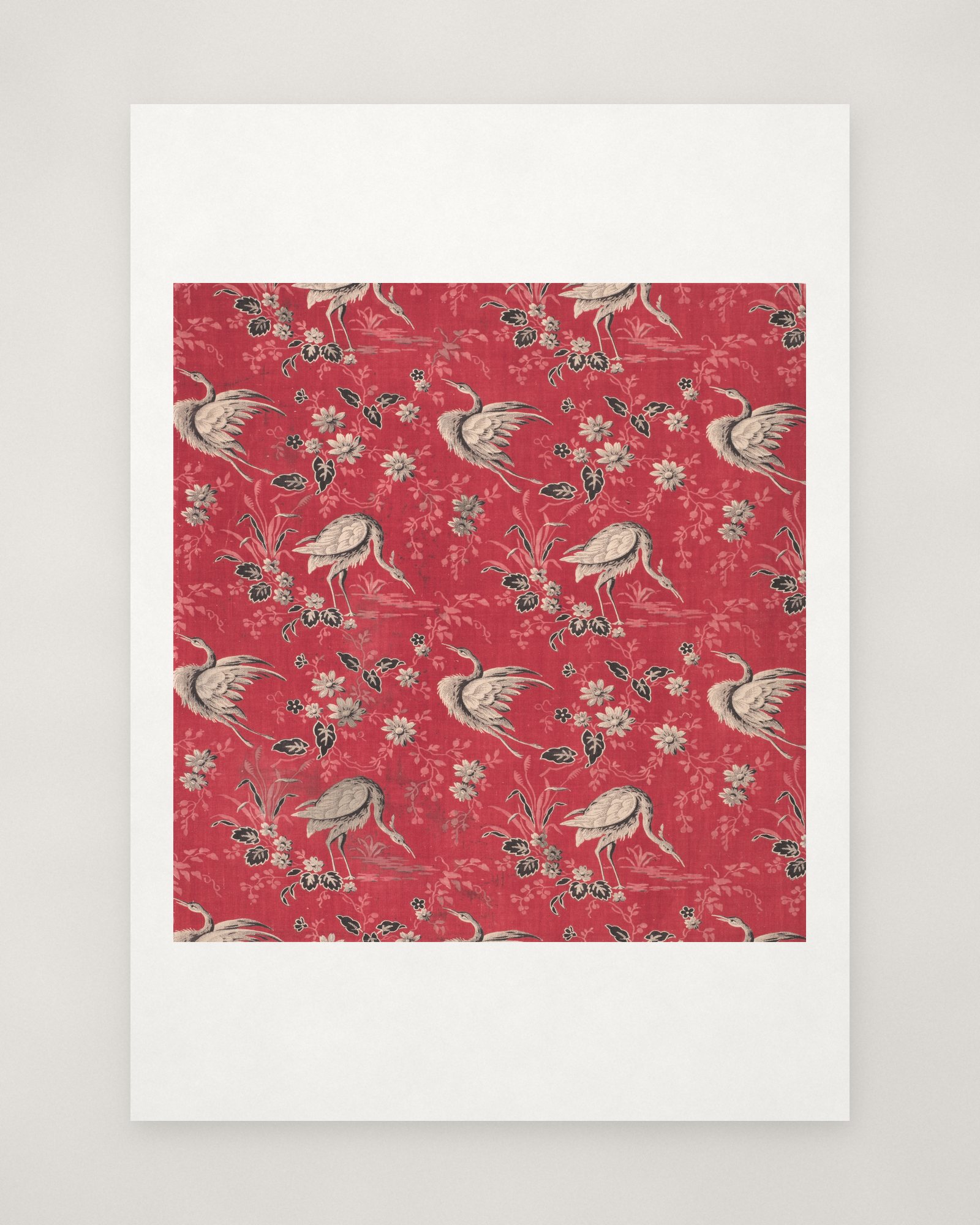 Roller-Printed Cotton with Heron and Flower Design — 2