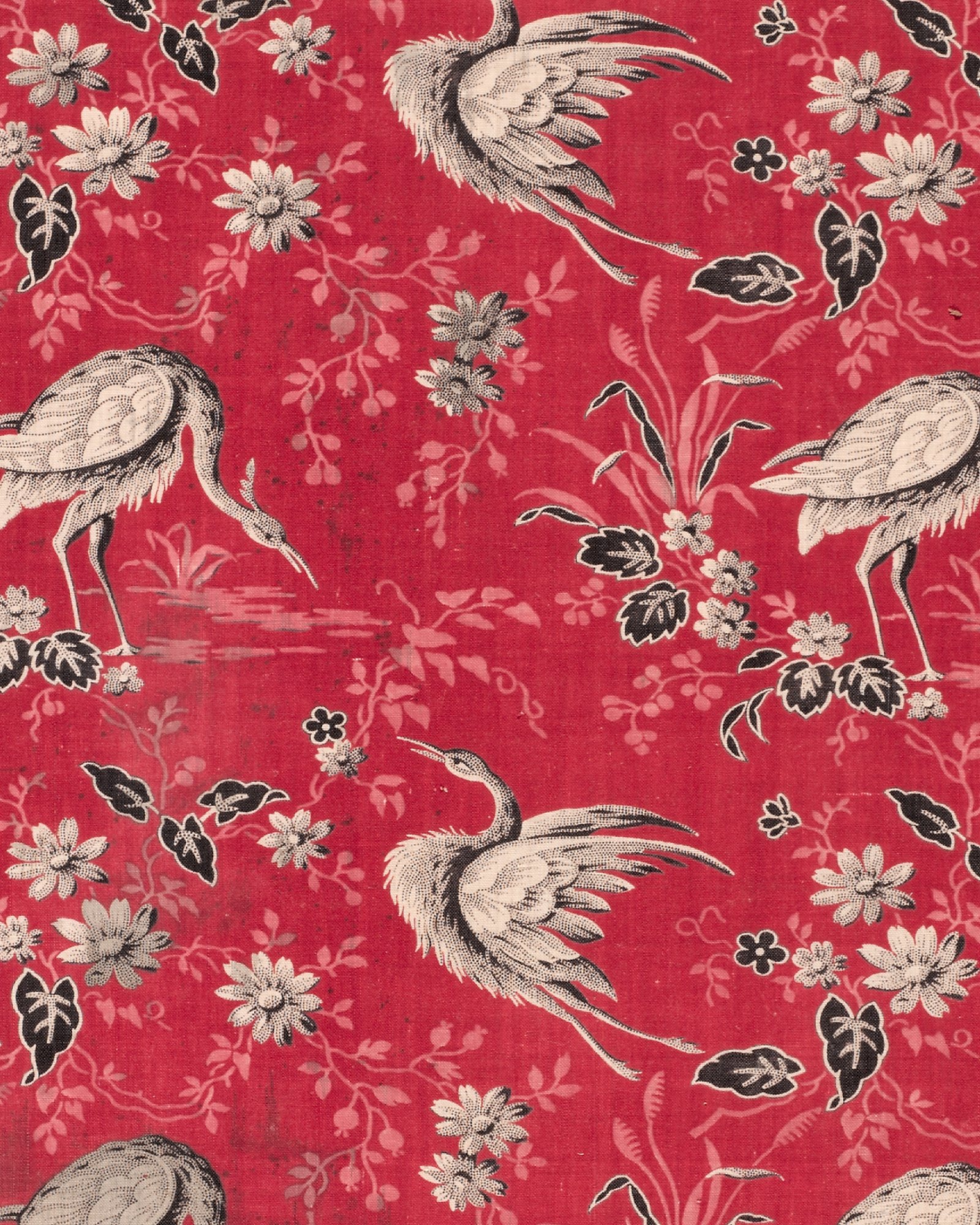 Roller-Printed Cotton with Heron and Flower Design — 3