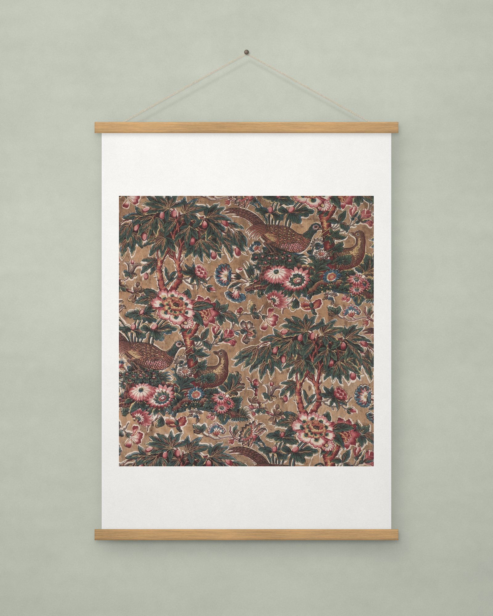 Glazed Chintz with Pheasant and Flower Design
